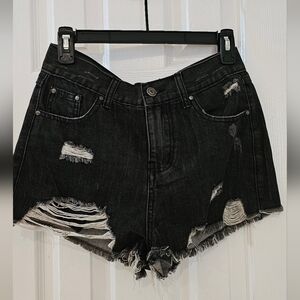 NWT POL brand Distressed Black Denim Shorts. Womens size Small